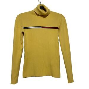 Tommy Hilfiger Yellow Ribbed Turtleneck Sweater Small Preppy Academia Old Money